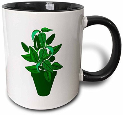 

3dRose Pot with Green Themed Plant Two Tone Black, 11 oz, Black/White Ceramic Mug(60 ml)