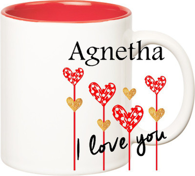 

Huppme I Love You Agnetha Inner Red (350 ml) Ceramic Mug(350 ml), Red;white