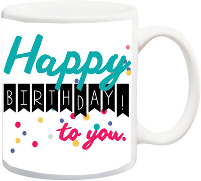 

ME&YOU Gift for Happy Sky Birthday Black To You Red Printed Ceramic Mug(325 ml), Multicolor