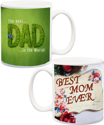 

ME&YOU Gift for Parents/Father/Mother/Daddy/Mummy/Dad/Mummy On Anniversary;The Best Dad And Mom Ever Printed Ceramic Mug(325 ml, Pack of 2), Multicolor