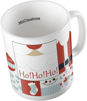 

MiiCreations Printed Marry Christmas Collarge Ceramic Mug(325 ml), Multicolor