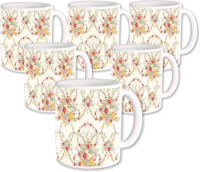 

Heyworlds Gifts for Flower Design set of six 06 Ceramic Mug(325 ml, Pack of 6), Multicolor