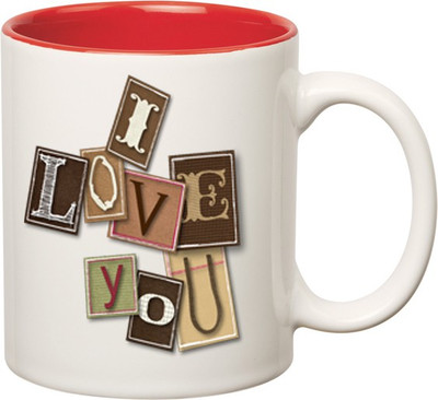 

Huppme I Love You So Much Inner Red Ceramic Mug(350 ml), Red;white