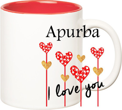 

Huppme I Love You Apurba Inner Red (350 ml) Ceramic Mug(350 ml), Red;white