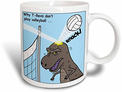 

3dRose Why T-Rex Does Not Like Volleyball Ceramic, 15 oz, White Ceramic Mug(60 ml), Multicolor