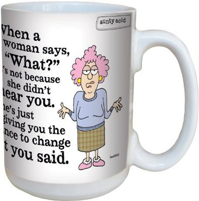 

Tree-Free Greetings Greetings lm43920 Hilarious Aunty Acid Advice for Men by The Backland Studio Ceramic, 15-Ounce Ceramic Mug(60 ml), Multicolor