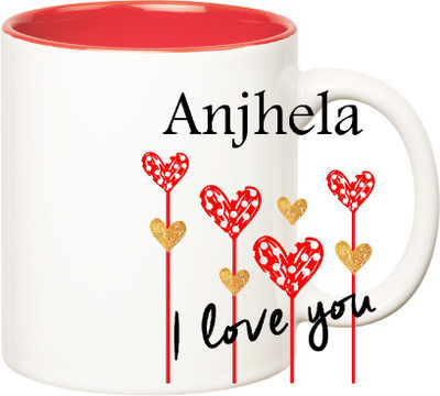 

Huppme I Love You Anjhela Inner Red (350 ml) Ceramic Mug(350 ml), Red;white