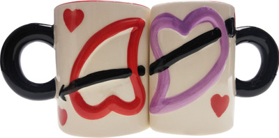 

Anni Creation Arrow Heart Ceramic Mug(350 ml, Pack of 2), Black;purple;red;white