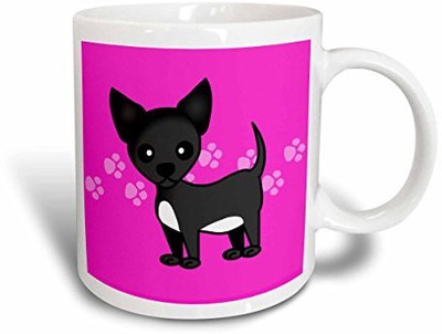

3dRose Cute Black Chihuahua Pink Pawprint Background Ceramic, 11-Ounce Ceramic Mug(60 ml)