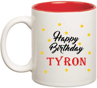 

Huppme Happy Birthday Tyron Inner Red Ceramic Mug(350 ml), Red;white
