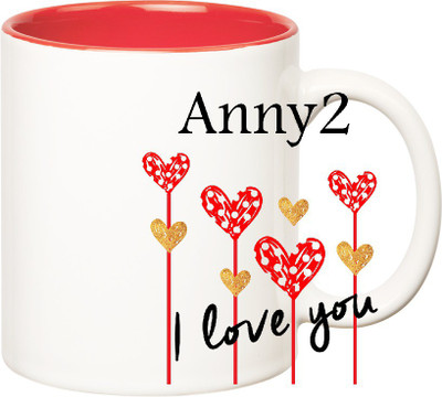 

Huppme I Love You Anny2 Inner Red (350 ml) Ceramic Mug(350 ml), Red;white