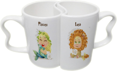 

Ucard Pisces and Leo Zodiac Sign Valentines Day Couple Bone China, Ceramic, Porcelain Mug(325 ml), Multicolor