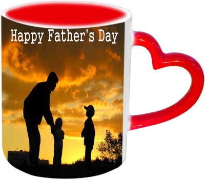

Raj Laxmi Happy Fathers Day With Sunset View Red Heart Handle Ceramic Mug(350 ml)