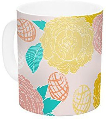 

Kess InHouse InHouse Anneline Sophia Peonies Peach Yellow Pink Ceramic Coffee, 11 oz, Multicolor Ceramic Mug(60 ml)