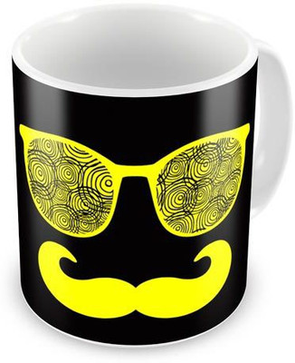 

ME&YOU Moustache Love Hunk Life Retro - Yellow Coffee, 12 Oz, Perfect for Coffee and Tea Lovers - Great Cup for Him or Her At Home or Office Ceramic Mug(0.35 ml), White