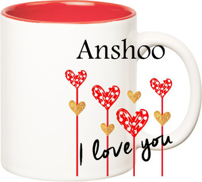 

Huppme I Love You Anshoo Inner Red (350 ml) Ceramic Mug(350 ml), Red;white