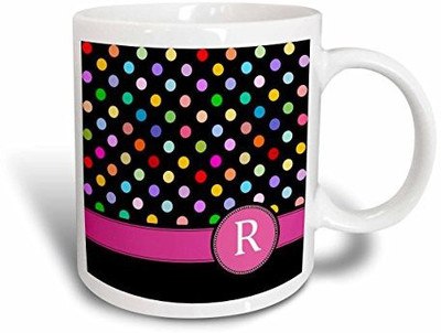 3dRose Letter R Monogrammed on Rainbow Polka Dots Pattern with Hot Pink Personal Initial Girly Multicolor Ceramic, 15 oz, White Ceramic Mug(60 ml) available at flipkart for Rs.3711