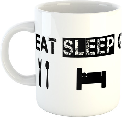 

Deeher Gifts Eat Sleep Game Repeat Ceramic Mug(350 ml), Black;white