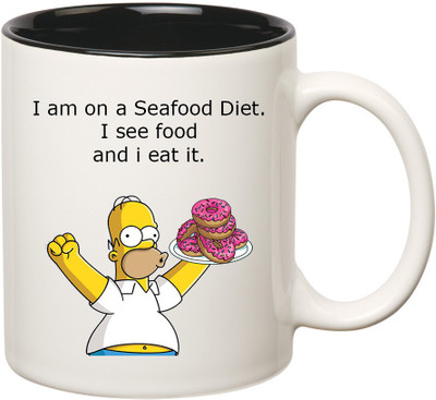 

HuppmeGift Food Inner Black Ceramic Mug(350 ml), Black;white