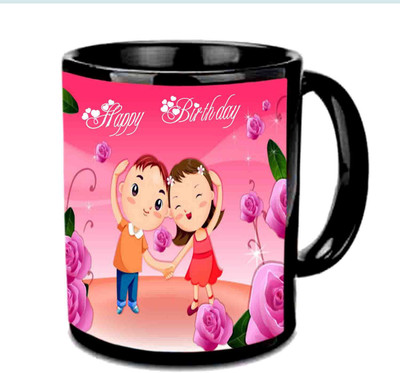 

Raj Laxmi Rose Background Happy B'day Black Ceramic Mug(3.5 ml)