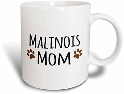 

3dRose Malinois Mom Belgian Malinois Dog Breed Muddy Brown Doggie Paw Prints Doggy Lover Pet Owner Ceramic, 15 oz, White Ceramic Mug(60 ml)