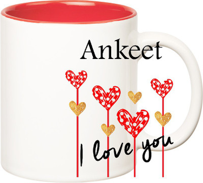 

Huppme I Love You Ankeet Inner Red (350 ml) Ceramic Mug(350 ml), Red;white