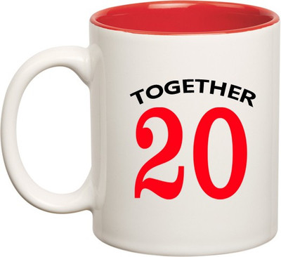 

Huppme Together Since 2007 Inner red Ceramic Mug(350 ml), Red;white