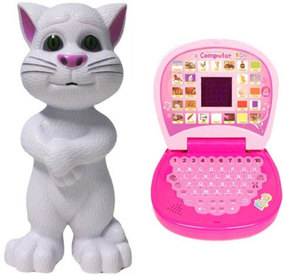 

Aquaras white tom cat and display laptop(Multicolor)