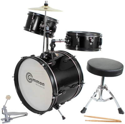 

Gammon Percussion Drum Set Complete Junior Kid's Children's Size with Cymbal Stool Sticks Sticks Everything You Need to Start Playing(Black)