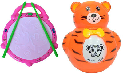 

New Pinch Combo Of Musical Flash Drum & Baby Tumbler Music Animal Roly-Poly Toy(Multicolor)