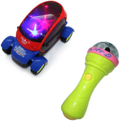 

New Pinch combo of 3d LED Light Car & 3D Lights Handheld Mike Musical Toy(Multicolor)