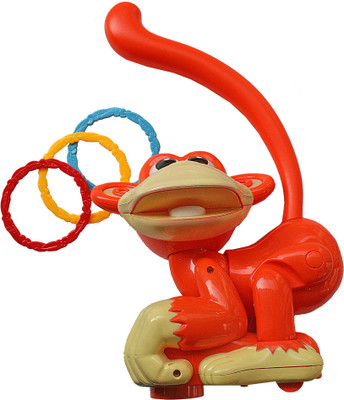 

Adraxx Hip Swaying Musical-Monkey Toy With Ring Toss Game(Orange)