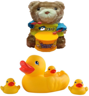 

New Pinch Duck Bath Toy with Windup Teddy Bear Drummer(Multicolor)
