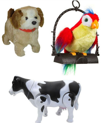 

AR Enterprises Jumping Dog, Talking Parrot And Walking Milk Cow Combo Of 3 Toys(Multicolor)