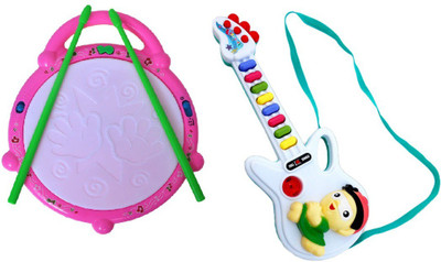 

New Pinch Combo Of Musical Flash Drum With Mini Guitar For Kids(Multicolor)