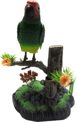 

Hickoo Heartful Bird Cool Sound Activated Heartful Singing Flapping Parrot Bird cum Pen Holder Home Decor(Multicolor)