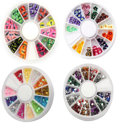 

SENECIO™ 4 Pack Mix Butterfly Flower Fimo & Star Geometric Rhinestone 3D Nail Art Tips Stud DIY Decoration 6cm Wheel(Multicolor)
