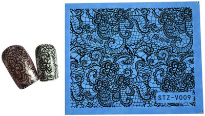 SENECIO™ Black Floral Lace Full Wraps Nail Art Manicure Decals Water Transfer Stickers 1 Sheet(Black) Flipkart