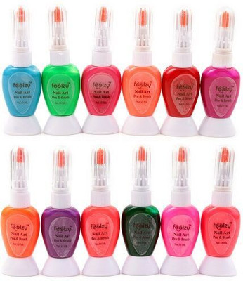 

Foolzy Pack of 12 Twoway Nail Art Polish With Pen(Orange::Green::Pink::Yellow::Purple::Blue)