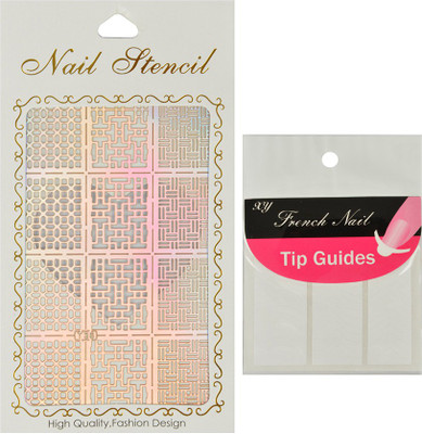

Looks United Nail Art Stencil With French Tip Guides(Silver, White)