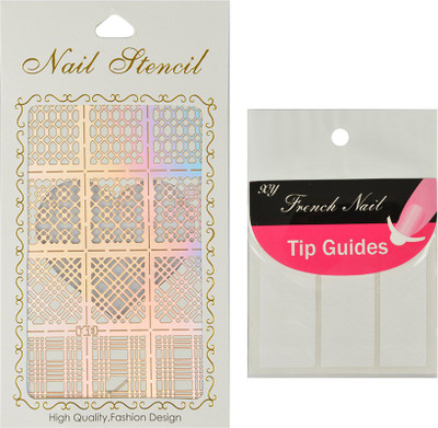 

Looks United Nail Art Stencil With French Manicure Tip Guides(Silver)