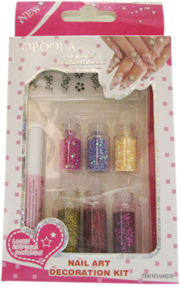 

Opoola Nail Art Decoration Kit (Pack of 6 Bottles with Glue Stick)(Multicolor)