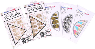 

Looks United 5 Sheets Self Adhesive Pre-Designed Nail Art Stickers(multicolor)