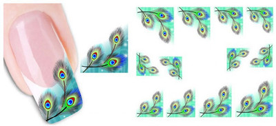 

SENECIO™ Peacock Feathers French Nail Art Manicure Decals Water Transfer Stickers 1 Sheet(Multicolor)
