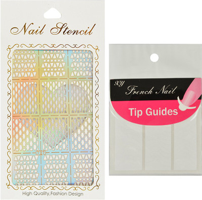 

Looks United Nail Art Stencil And French Manicure Nail Tip Guides(Silver, White)