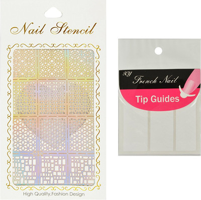 

Looks United Nail Art Stencil With French Manicure Nail Tip Guides(Silver)