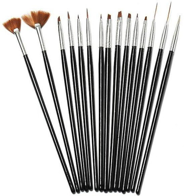 Looks United 15pcs High Quality Nail Art Design Dotting Painting Drawing UV Polish Brush Pen Tools Set Kit Black(Black) available at flipkart for Rs.240