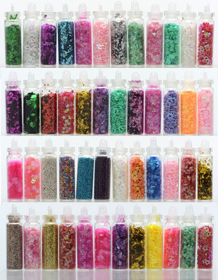 

Lifestyle-You Set of 48 Pcs 3D Nail Art with Glitter Sequins Rhinestones Cavier Beads(Multicolor)