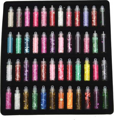 

Lifestyle-You Set of 48 Pcs 3D Nail Art with Glitter Sequins Rhinestones Cavier Beads(Multicolour)