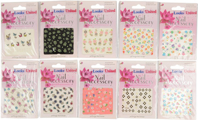

Looks United 10 Sheets Mix Design Stickers For Nail Art And Nail Tip Decoration(Multi)